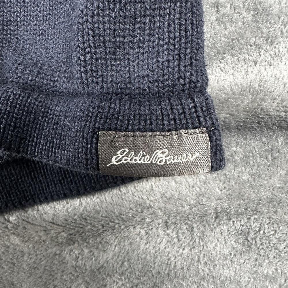 Eddie Bauer Mens 2XL Navy Quarter Zip Sweater Pullover Striped Cotton Blend - Picture 4 of 7